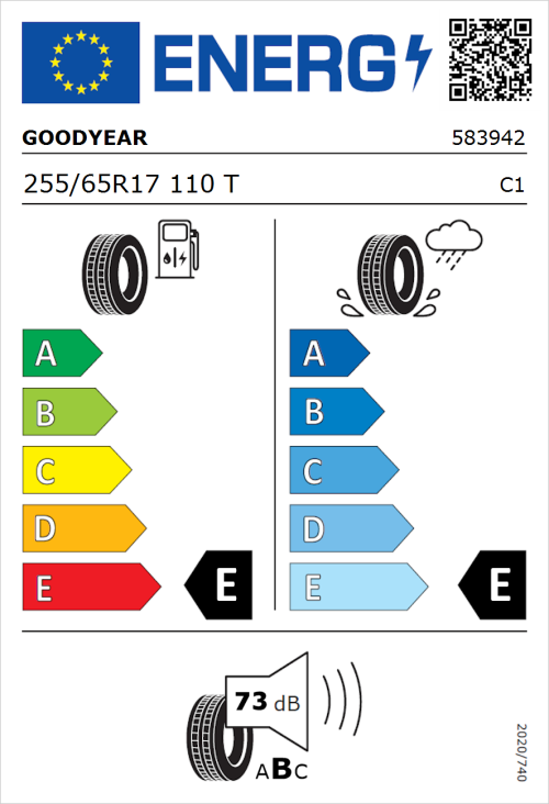 Tyre Label for Goodyear Wrangler All-Terrain Adventure 255/65R17 110T