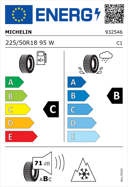 Tyre Label for Michelin CrossClimate 2 225/50R18 95W