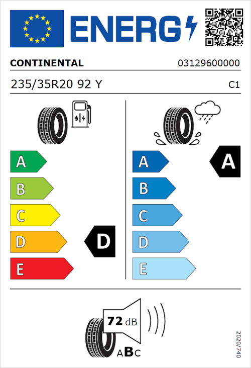 Tyre Label for Continental SportContact 7 235/35R20 92Y