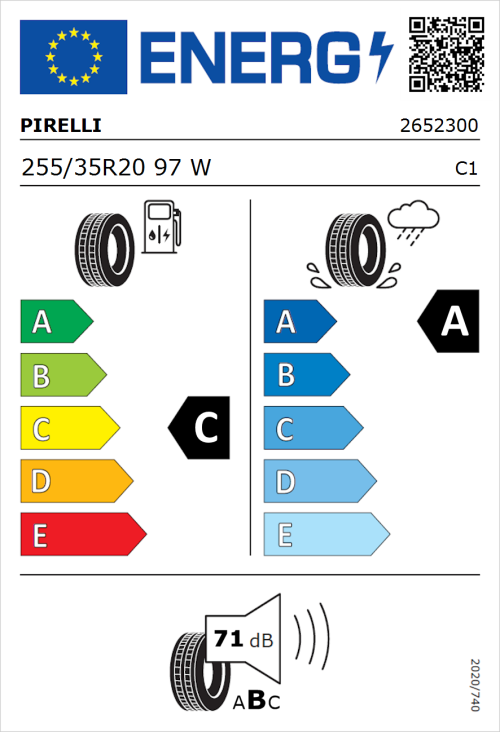 Tyre Label for Pirelli P Zero (PNCS) 255/35R20 97W
