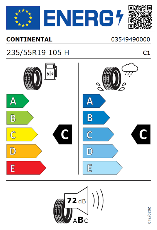 Tyre Label for Continental ContiCrossContact LX Sport 235/55R19 105H